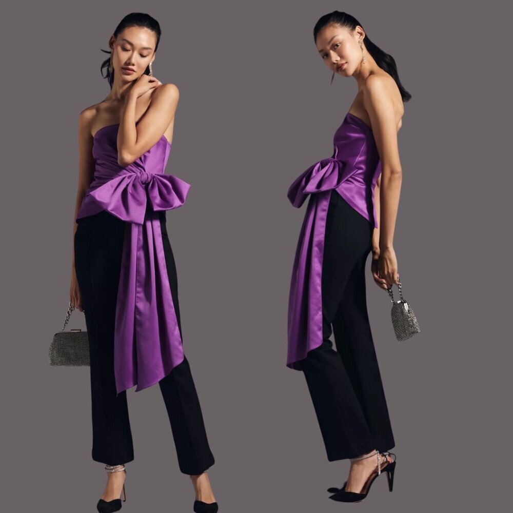Anthropologie Atsu Strapless Bow Top Purple Medium Tube Corsage